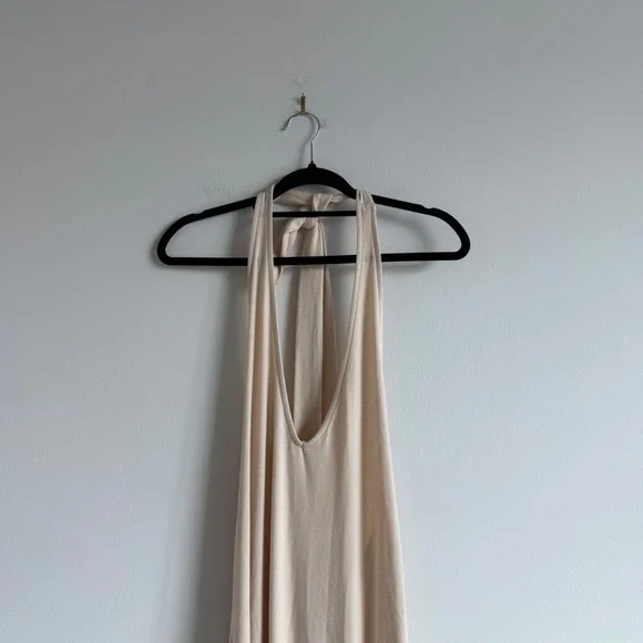 NWT Free People Beach Alix Plunge Low Back Midi Dress in Bleached Sand Neutral - Picture 2 of 9